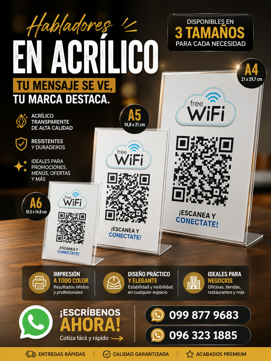 Habladores de acrílico con código QR de WiFi