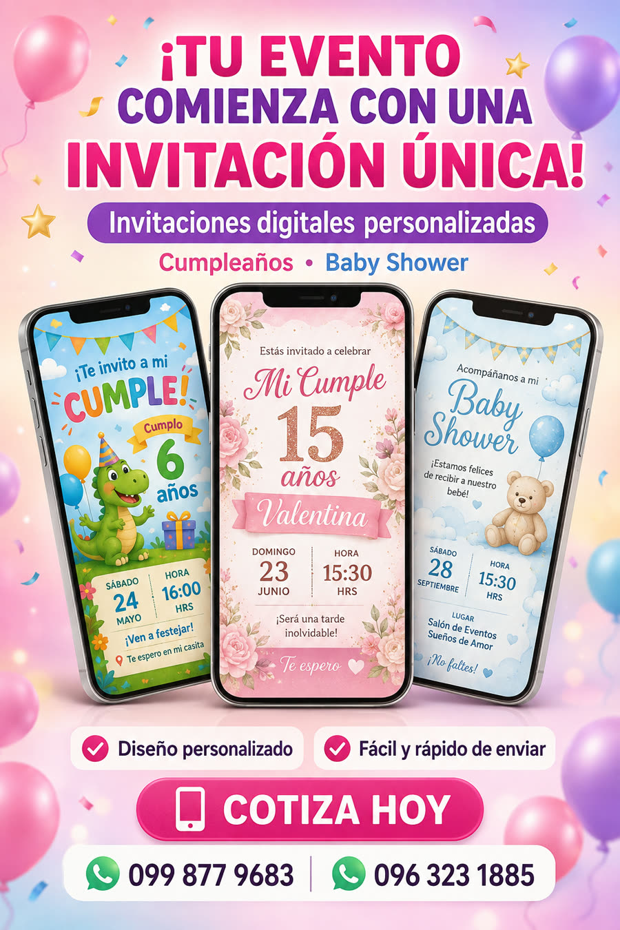 Invitaciones digitales personalizadas en pantallas de celular